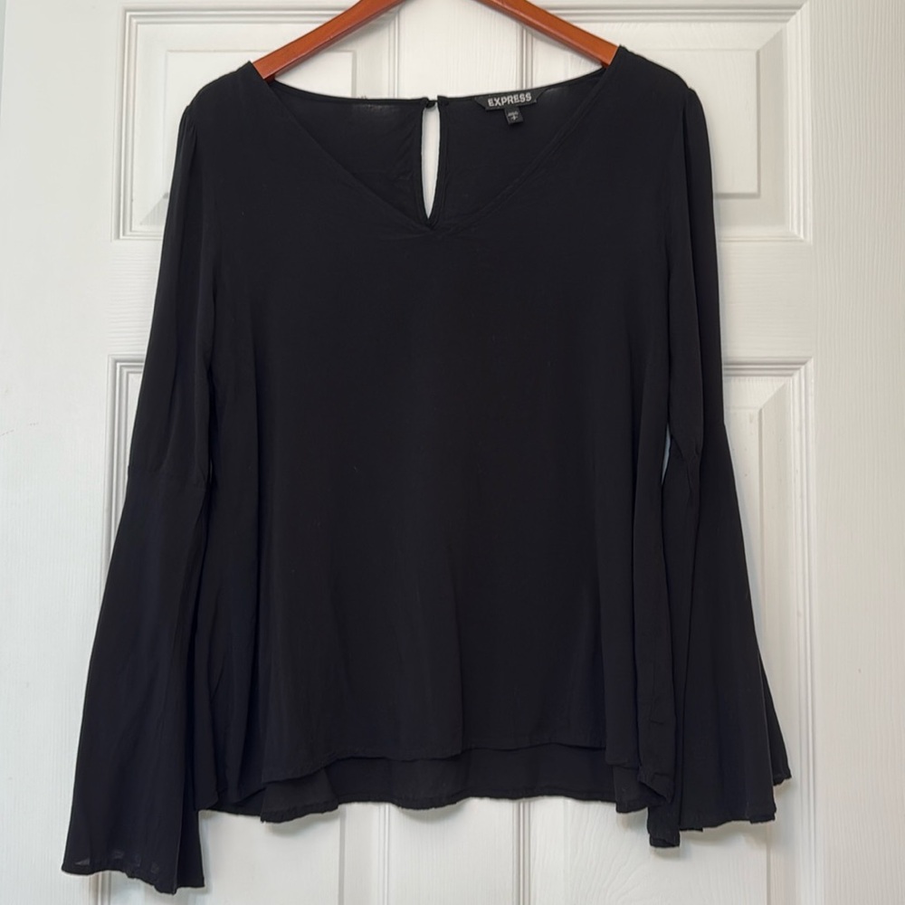 Express Black Bell Sleeve V Neck Blouse